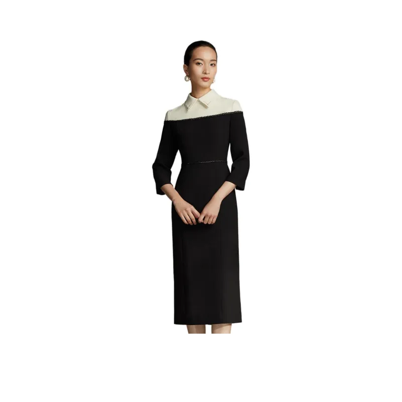 BBLLUUEE Long Sleeved Dress Women's Black White-0