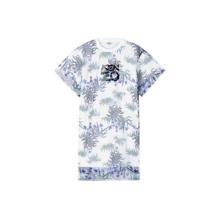 KENZO Letter Logo Short Sleeved Dresses Women's White-0