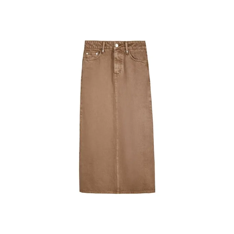 Self Who Denim Long Skirts Women's Amber Yellow-0