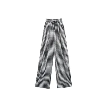 A Paradise For Awakening Casual Pants Women's Black White Plaid