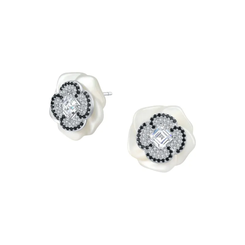 BABYBEI 925 Sterling Silver Mother Of Pearl Glamorous Style Lively Design Premium Soft Stud Earrings Women's-3