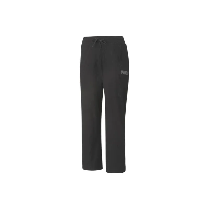PUMA Modern Basics Ribbed Wide Knitted Sports Pants Women's Black-0