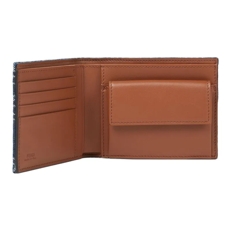 FENDI FF Leather Wallet Unisex Blue-1