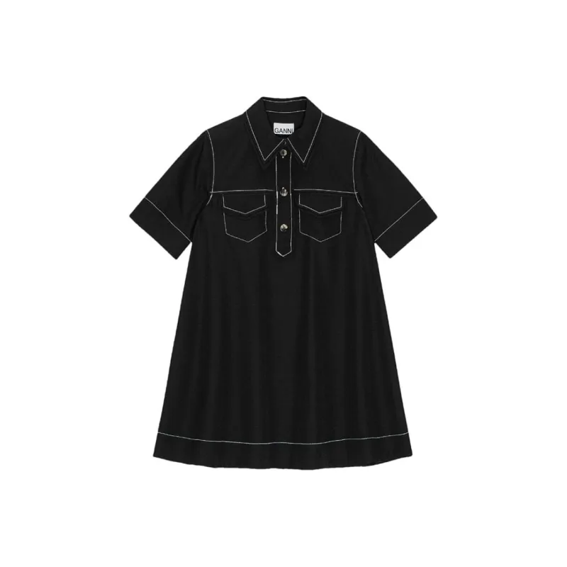GANNI Short-Sleeved Crepe Mini Dress-0
