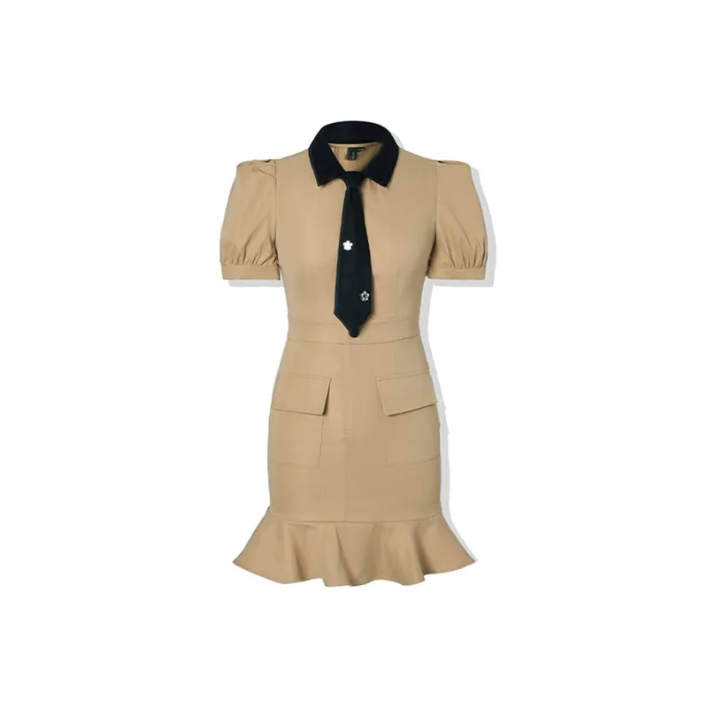 LA CRAWFISH Short Sleeved Dress Women's Khaki-0