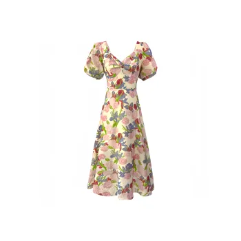Mu Qingqing Short Sleeved Dresses Women's Tea Nymph Flower