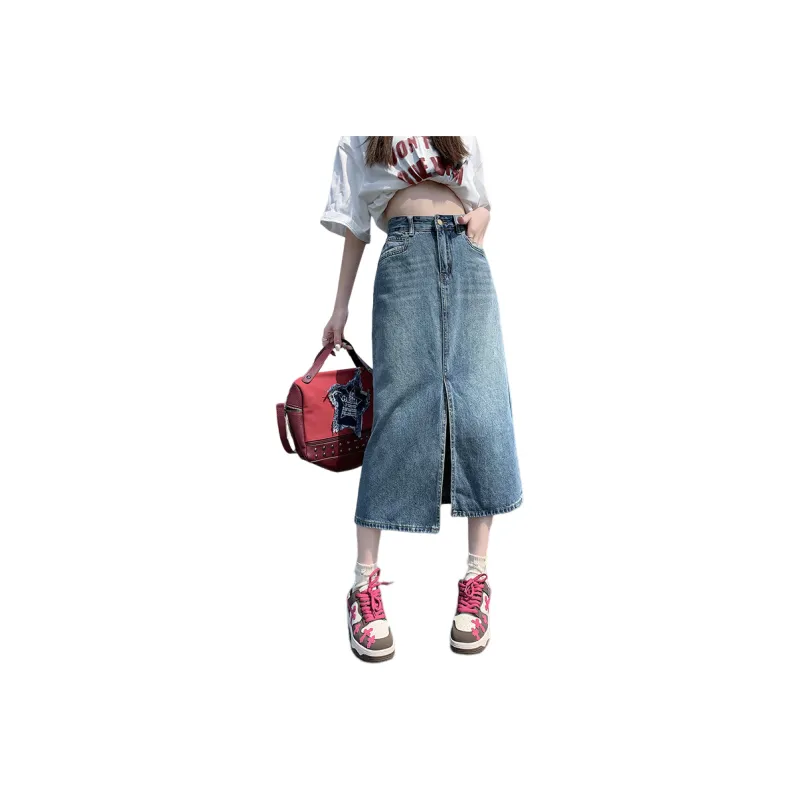 Jean West Denim Long Skirts Women's Blue-0