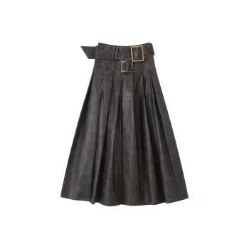 RUNTOTHEFUTURE Leather Long Skirts Women's Mocha Dark Brown