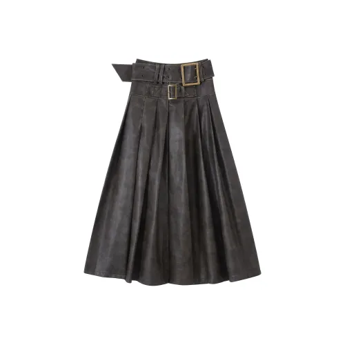 RUNTOTHEFUTURE Leather Long Skirts Women's Mocha Dark Brown