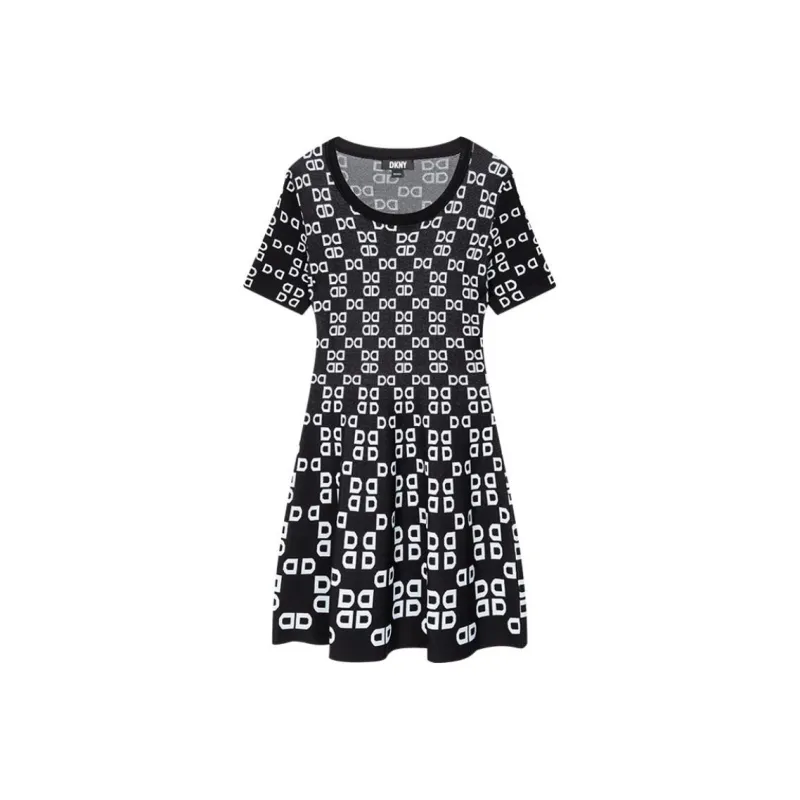 DKNY Short Sleeved Dress Women's Black & Multicolor-0