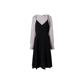MEETLADY Pleated Skirt Mid-Length Dress Spring And Autumn Starry Black