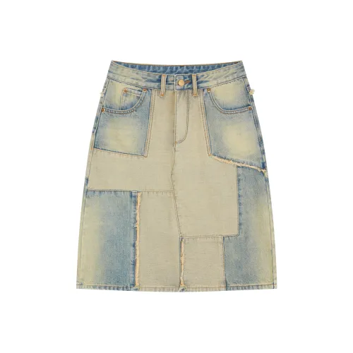 RUNTOTHEFUTURE Denim Long Skirts Women's Vintage Washed Blue