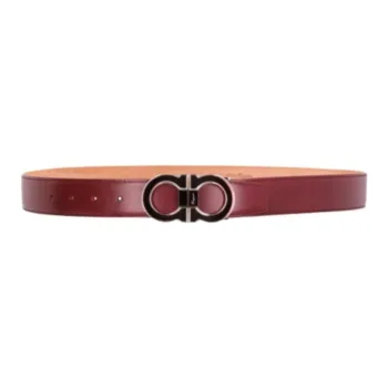 FERRAGAMO Calfskin, Brass Leather Belts Men's Red 
