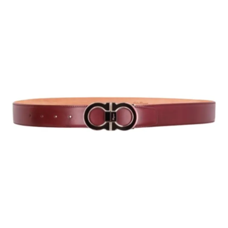 FERRAGAMO Calfskin, Brass Leather Belts Men's Red -0