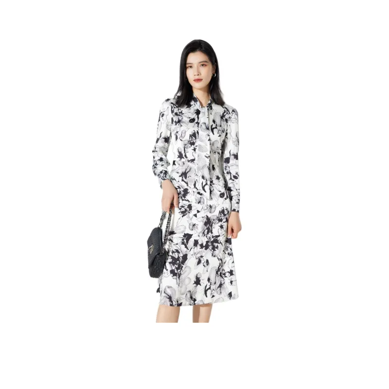 BBLLUUEE Long Sleeved Dress Women's White Black-0