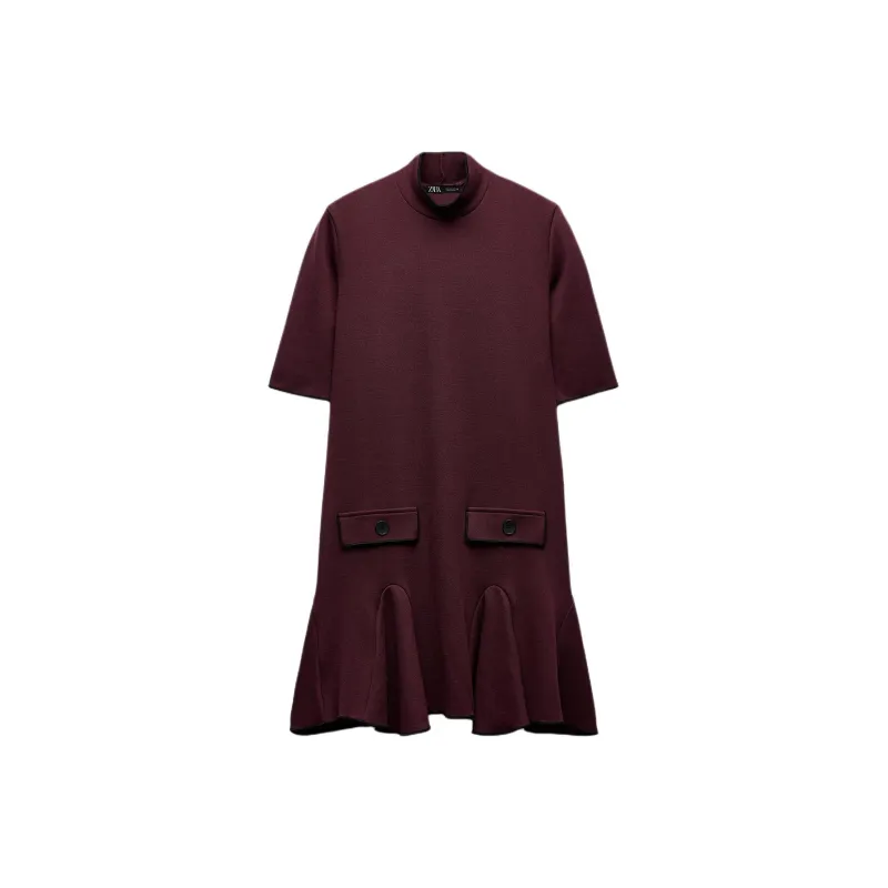 ZARA Short-Sleeved Dresses Women's Burgundy-0
