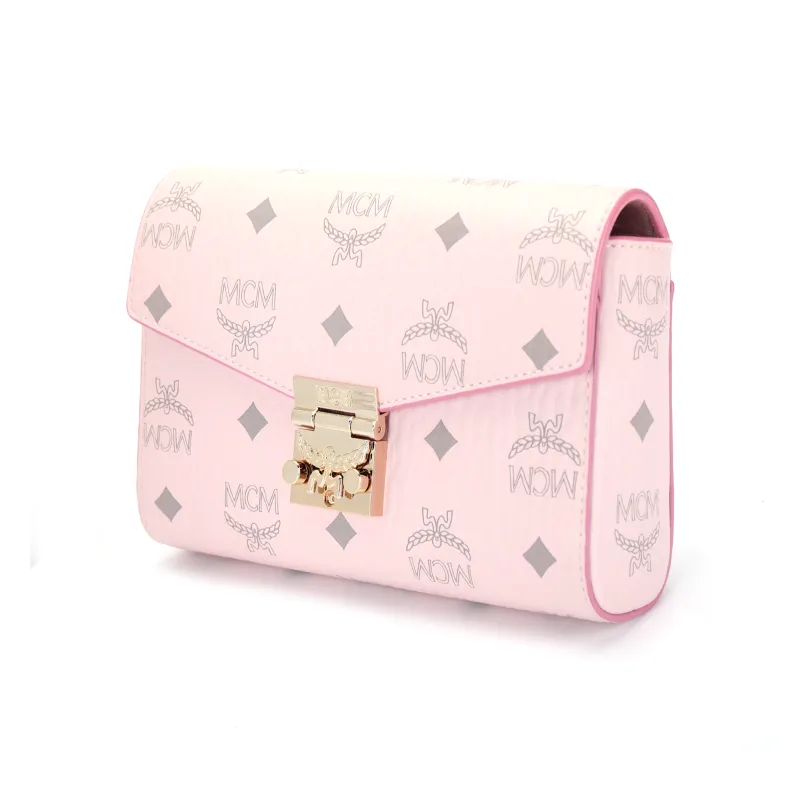 MCM Millie Visetos Artificial Leather Envelope Bag, Chain Bag, Crossbody Bag, Shoulder Bag Small Size Women's Pink-1