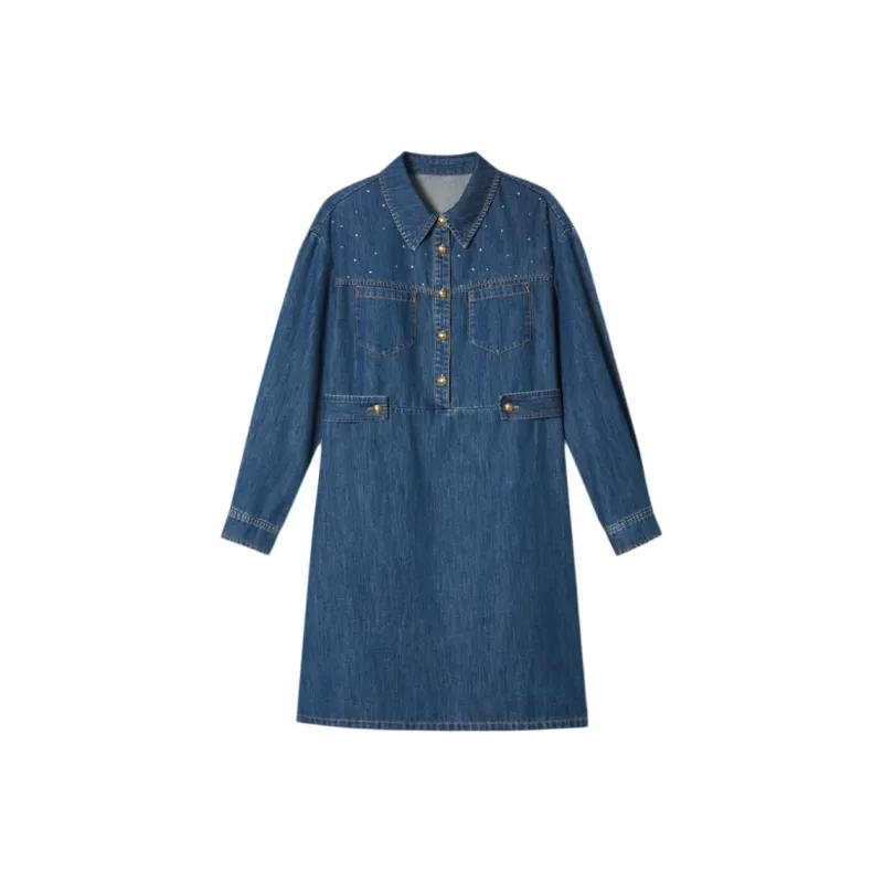 PSALTER Short Sleeved Dresses Women's Vintage Blue-0