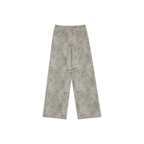 ELF SACK Casual Pants Women's Floral Green Gray