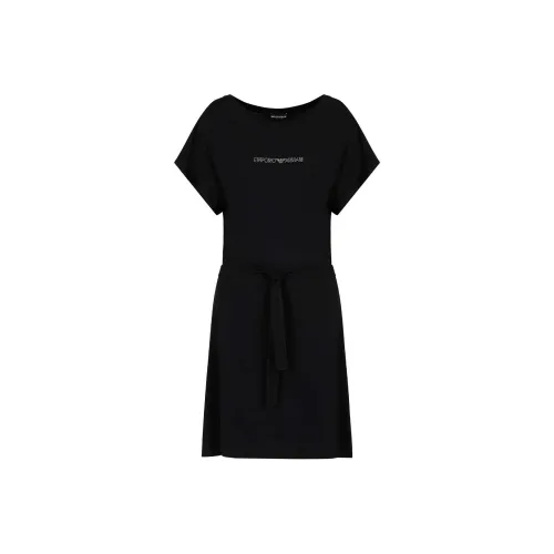 EMPORIO ARMANI Stretch-viscose Beachwear Dress With Micro-studded Logo And Sash