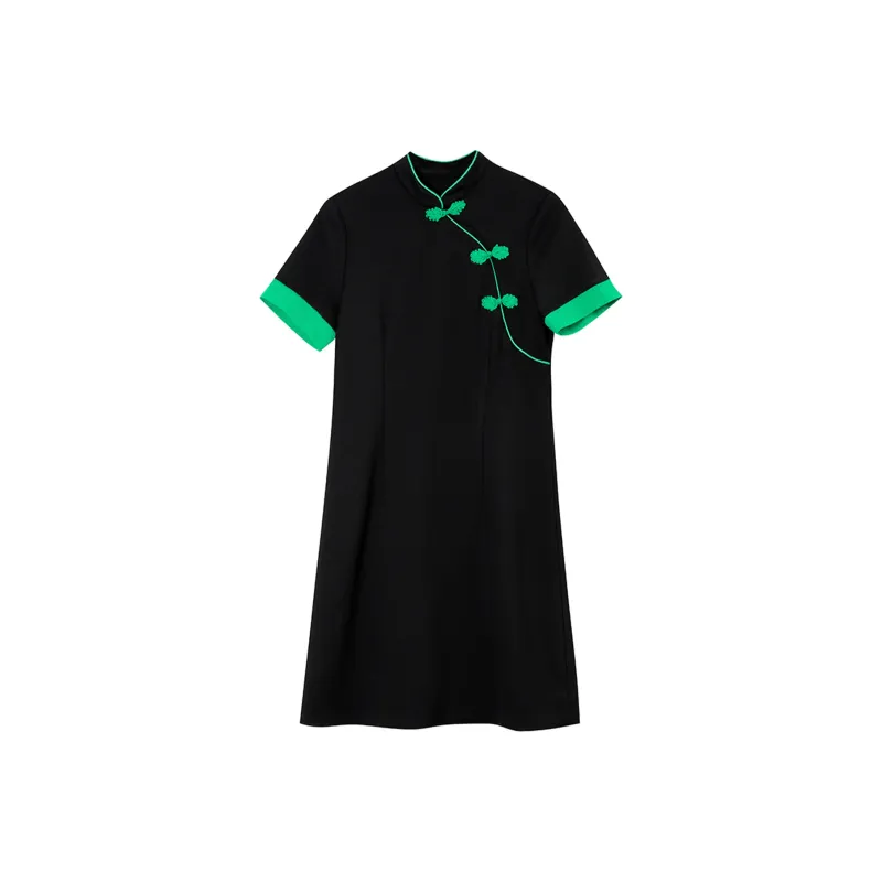Wbwq Short Sleeved Dress Women's Black & Green-0