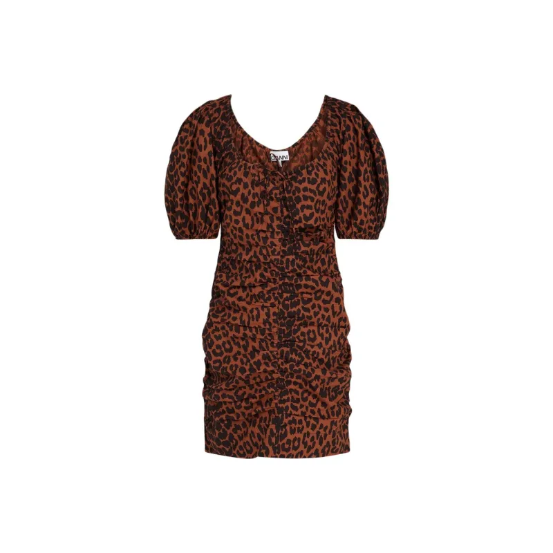 GANNI Short Sleeved Dresses Women's Brown-0