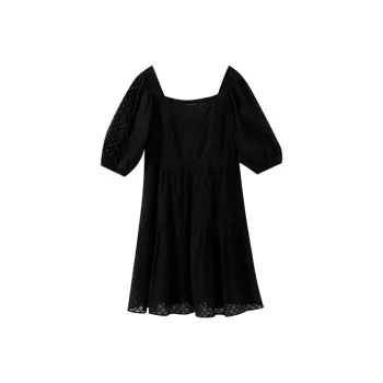 YUMOMO STAR Square Collar Fitted Short Sleeved Dress Women's