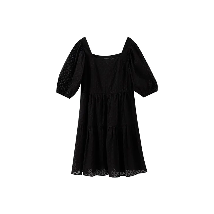 YUMOMO STAR Square Collar Fitted Short Sleeved Dress Women's-0