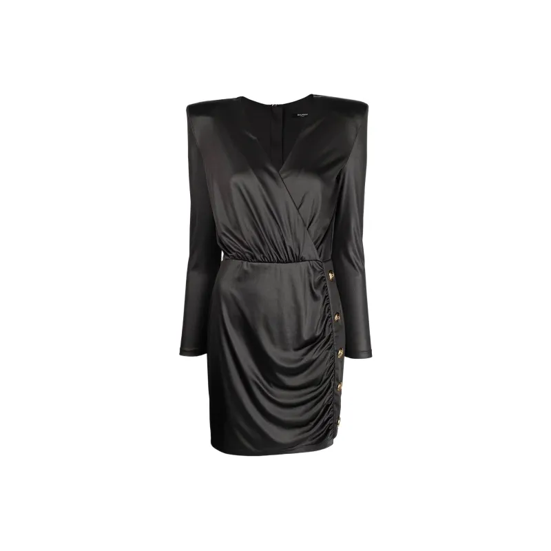 BALMAIN V Neck Draped Mini Dresss-0