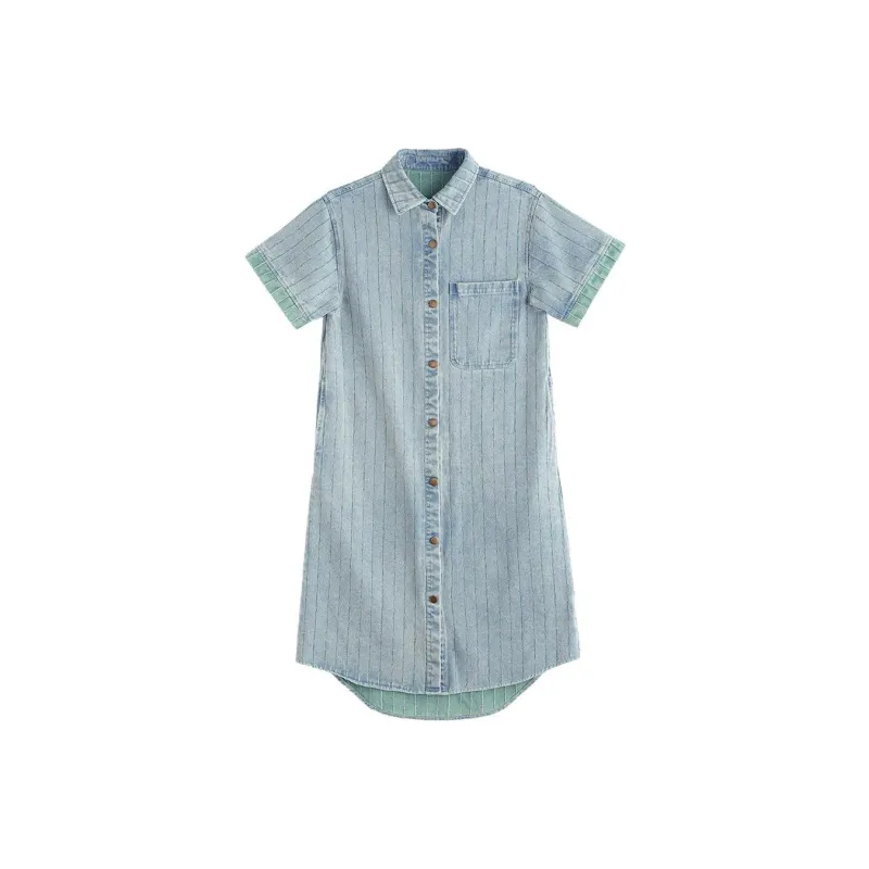 【dme】 Short Sleeved Dresses Women's Light Denim Blue-0