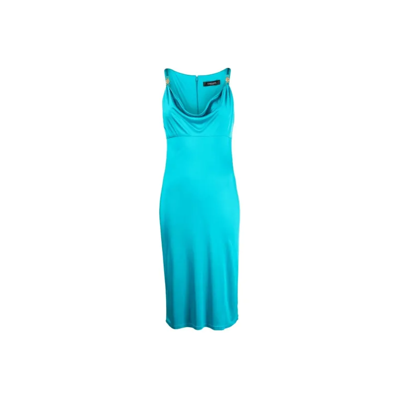 VERSACE Logo plaque Cowl neck Midi Dress-0