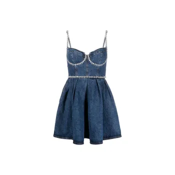 Self-portrait Crystal-embellishment Denim Minidress