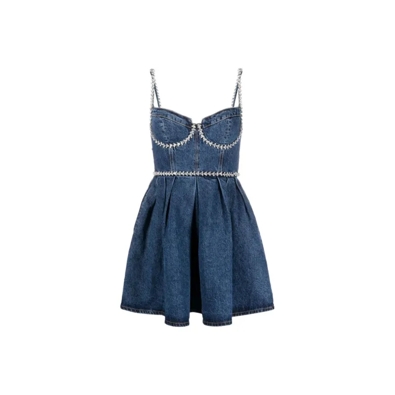 Self-portrait Crystal-embellishment Denim Minidress-0