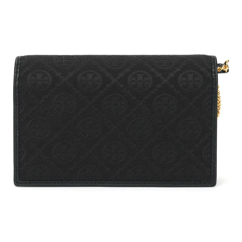 TORY BURCH T Monogram Leather Chain Wallet Black-2