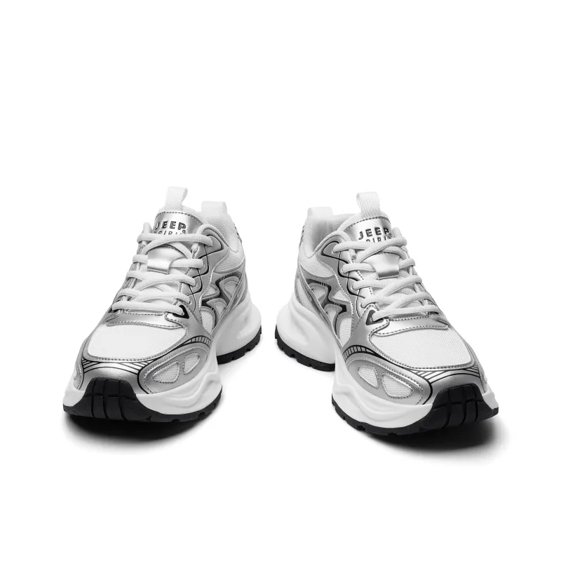 JEEP SPIRIT Anti-Slip Wear-Resistant Breathable Lightweight Height Increasing Low-Top Chunky Sneakers Men's Silver-10