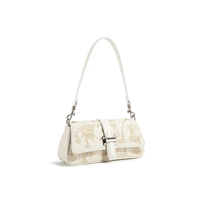 MACKJANICE PU Shoulder Bag Women's Embroidered White/Coffee-3