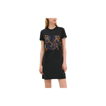 HERMES Short Sleeved Dress Women's Black Blue