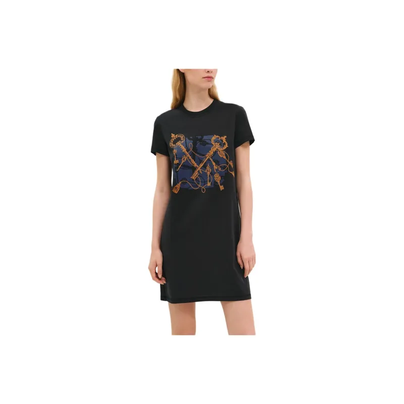 HERMES Short Sleeved Dress Women's Black Blue-0