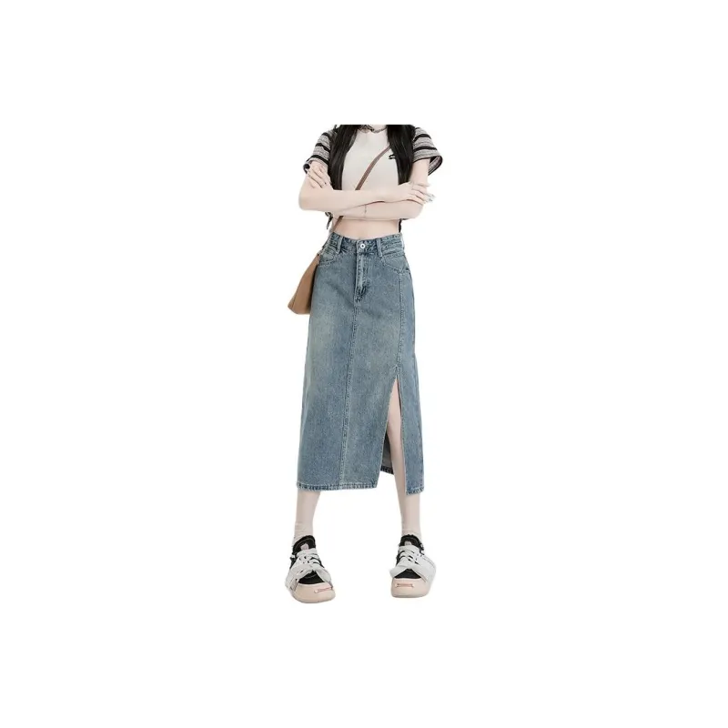 FOREVER 21 Denim Long Skirt Women's Light-0
