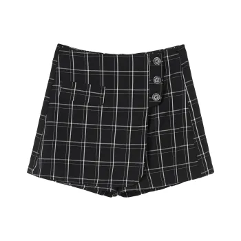 MEETLADY Casual Shorts Women's Black Plaid