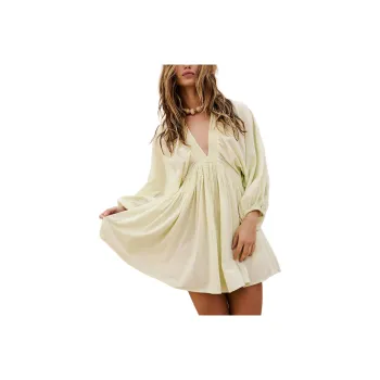 FREE PEOPLE For The Moment Mini Long-Sleeved Dresses Women's Lime Sorbetto