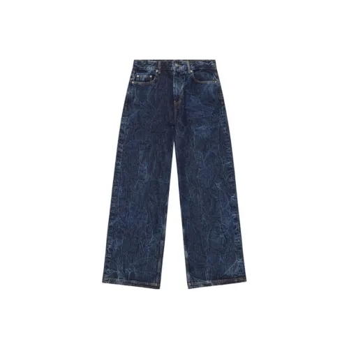 GANNI Straight Leg Crinkled Finish Jeans