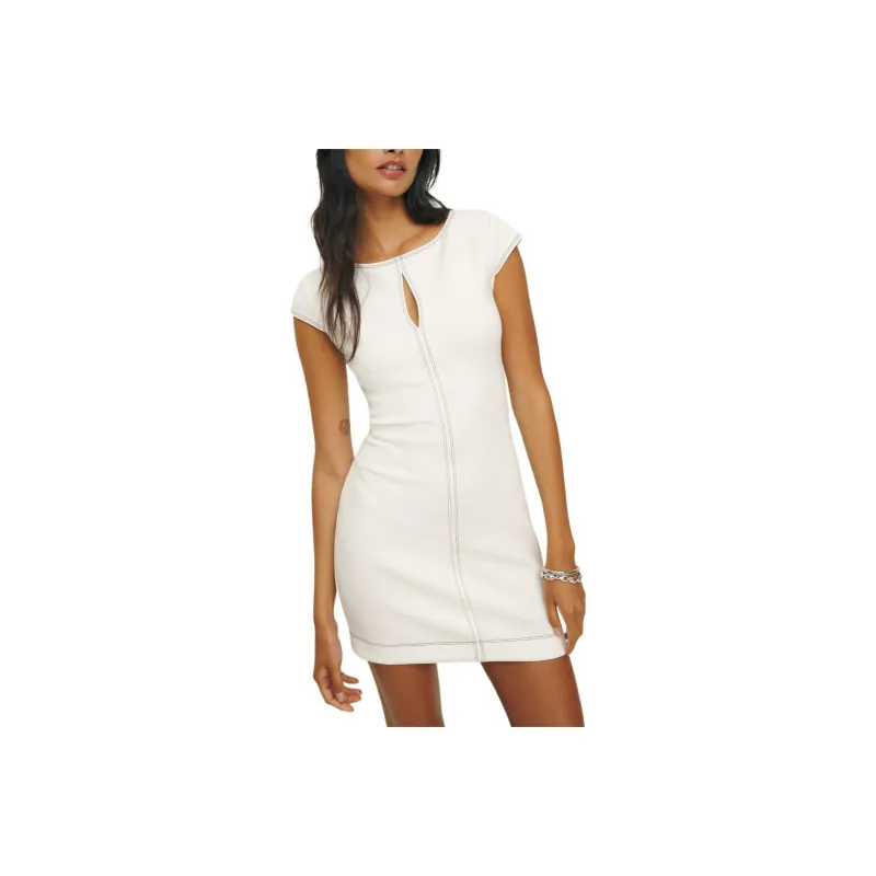 REFORMATION Carsyn Knit Dress Short-Sleeved Dresses Women's White-0
