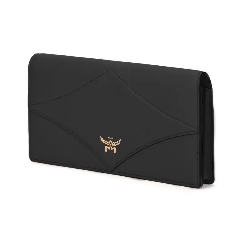 MCM Calfskin Leather Wallet, Shoulder Bag Large Size Women's Black-1