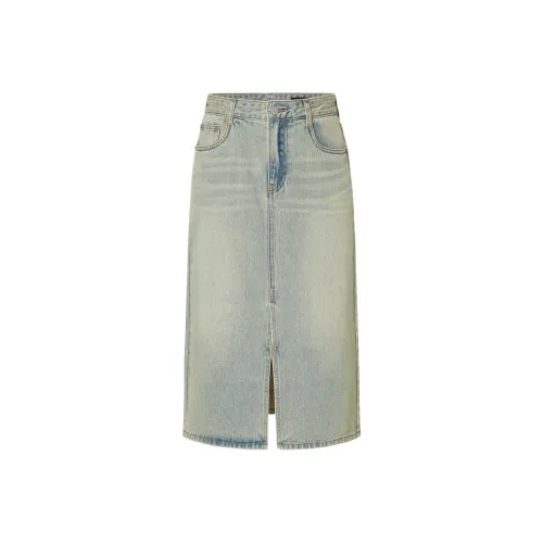 MOCO Denim Long Skirts Women's Light Blue