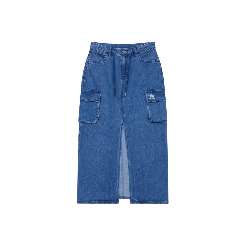 MLB New York Yankees Basic Collection 24FW Denim Long Skirts Women's Indigo-0