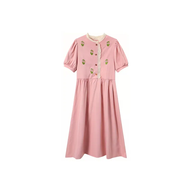 Adeworn Short Sleeved Dress Women's Pink-0