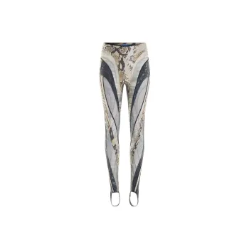 Mugler Snakeskin print Sheer tulle Panelled Leggings