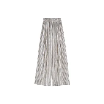 OUNIXUE Casual Pants Women's Apricot Base With Black Stripes