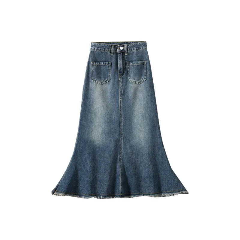 Rose Denim Long Skirts Women's Nostalgic Blue-0